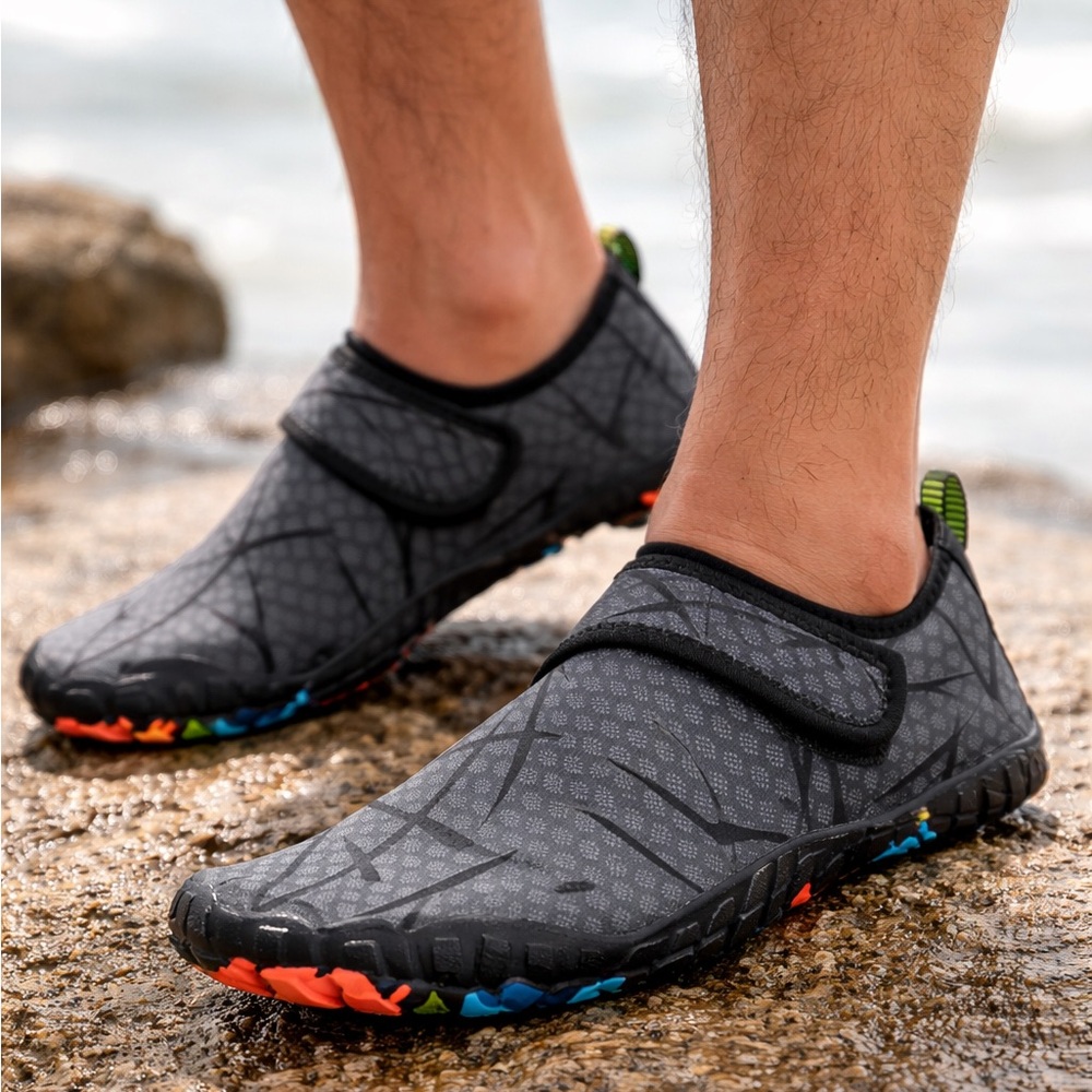 Men's Minimalist Water Shoe in Charcoal with Multicolor Sole